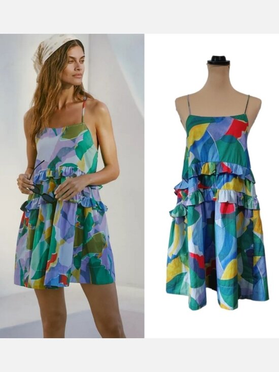 Anthropologie Dresses & Skirts - Anthropologie Ruffled Seaside Mini Dress Sz Large Sleeveless Beach Boho Summer